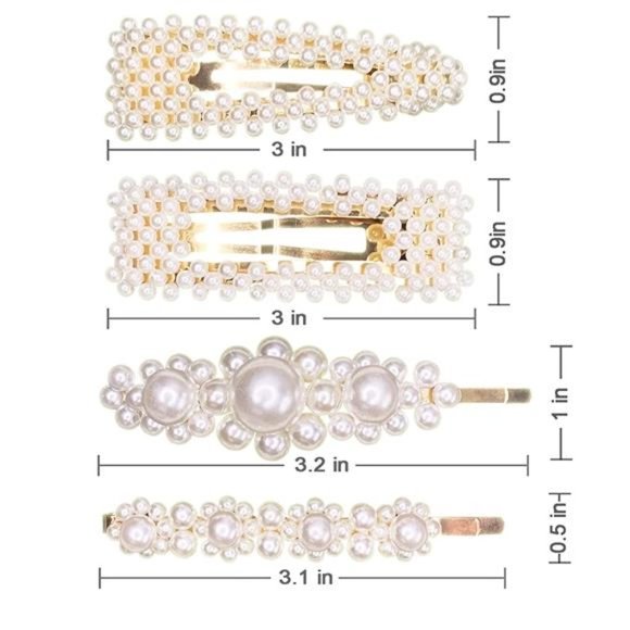 4 PCS Pearl Hair Clip Large Hair Pins Barrettes for Women and Girls Handmade